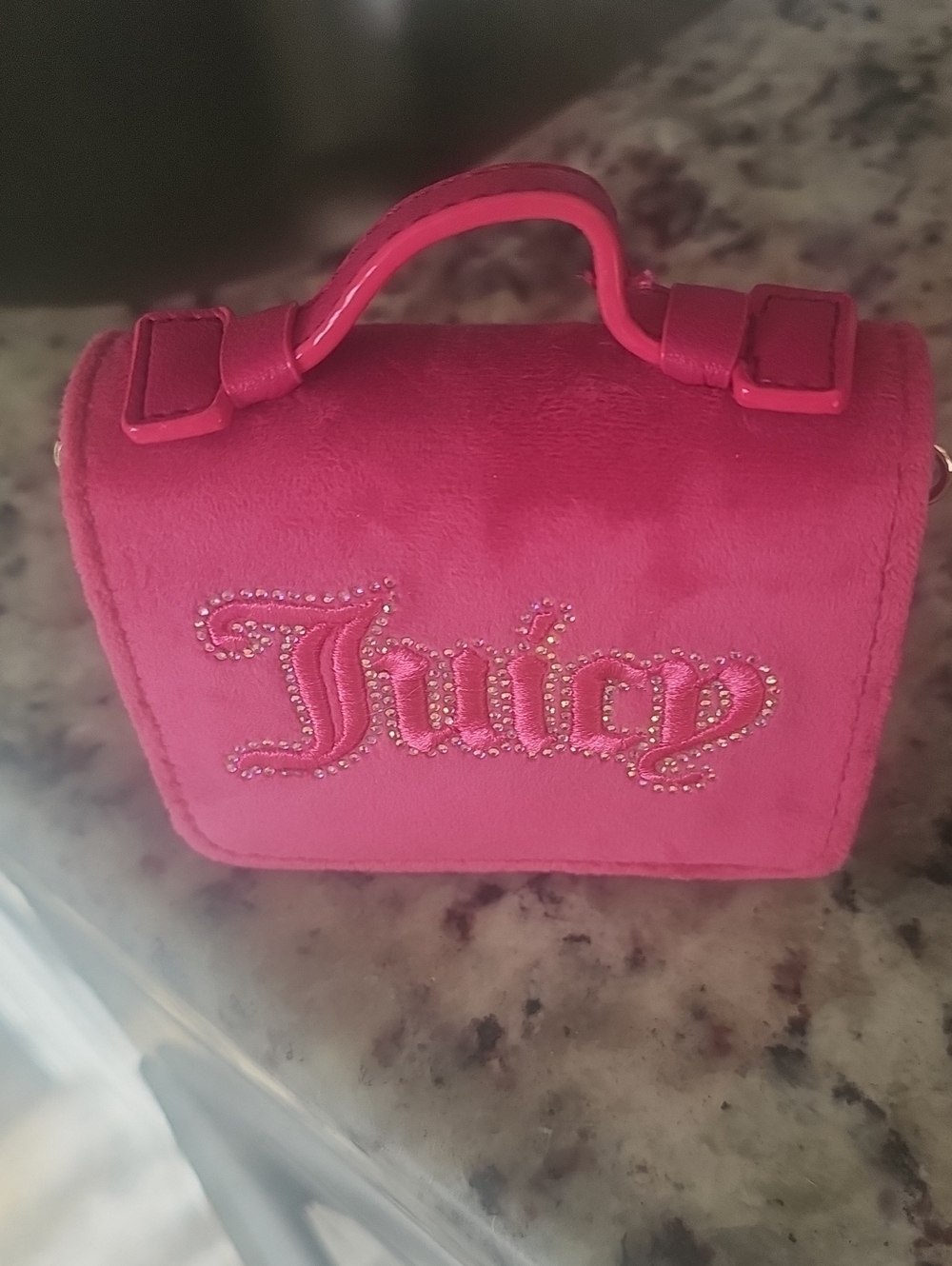 Juicy Couture Mini Top Handle Bag in Bright Pink with Jeweled Logo